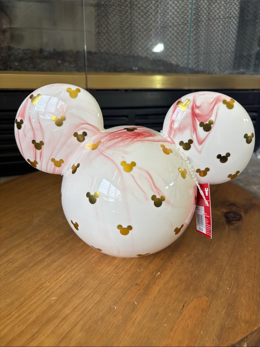 Disney Pink Marble Ceramic Mickey Ears Decor Table Accent w/Gold Icons GIFT NEW